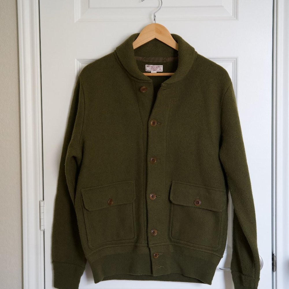 Wallace & Barnes Wool Sweater Jacket, Olive, Medium